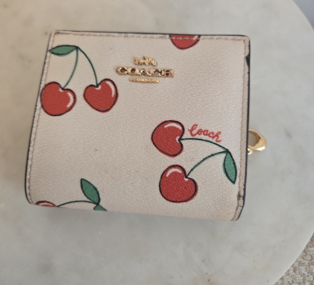 Used Coach Cherry Patterned Cream Wallet
